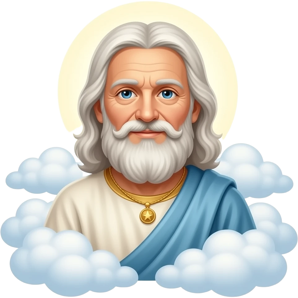 An old man in the sky as God with a loving look on his face emoji