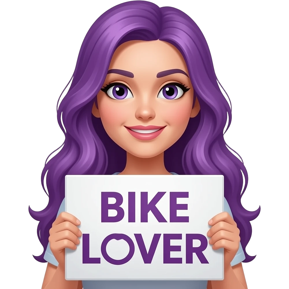 sexy girl with long purple hair holding a BIKE LOVER sign emoji