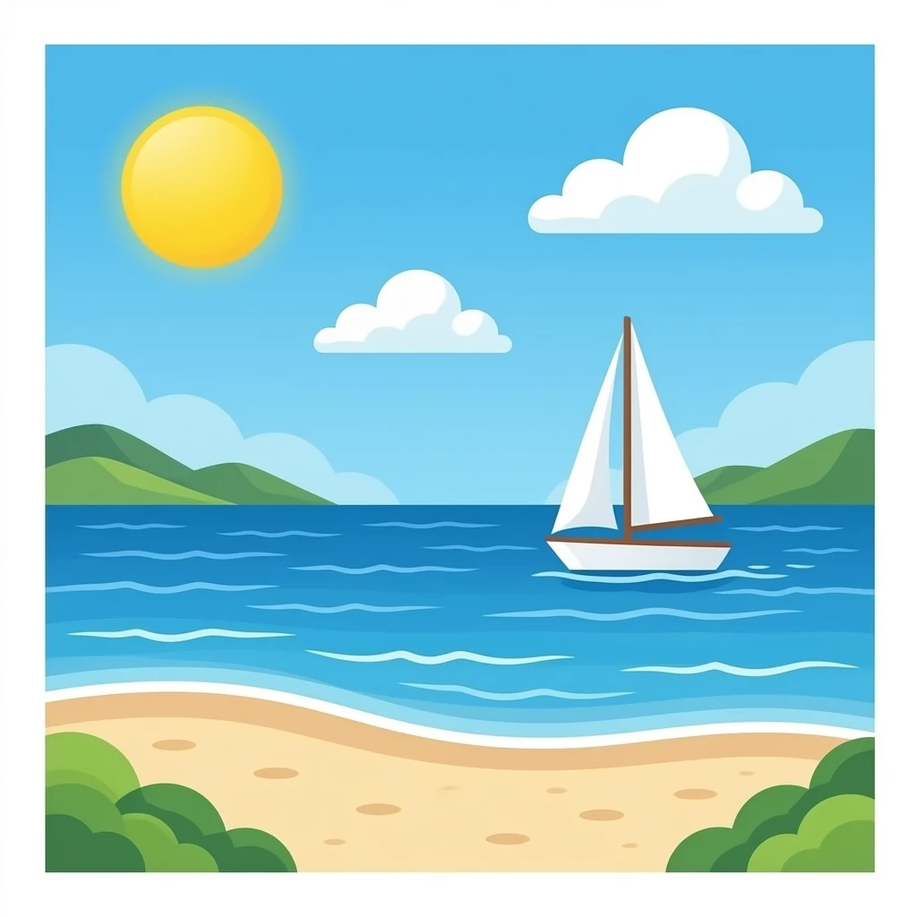 place on the sea or beach with a sailboat emoji