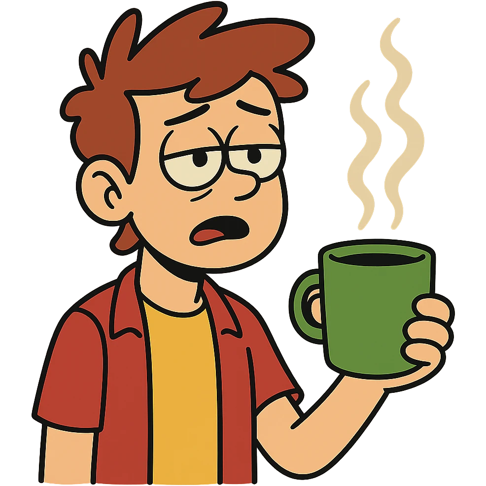 coffee cup with steam shaped like rising candlesticks, flat modern style, bright saturated colors greens golds reds, minimal but expressive, universal look emoji