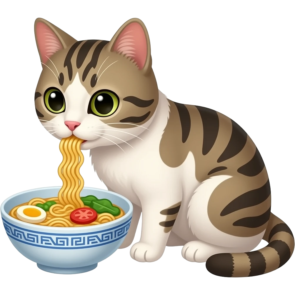 라면을 먹고 있는 고양이 emoji