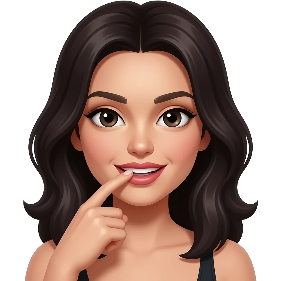 Emoji who biting down on finger like she is flirting (dark hair & eyes) emoji