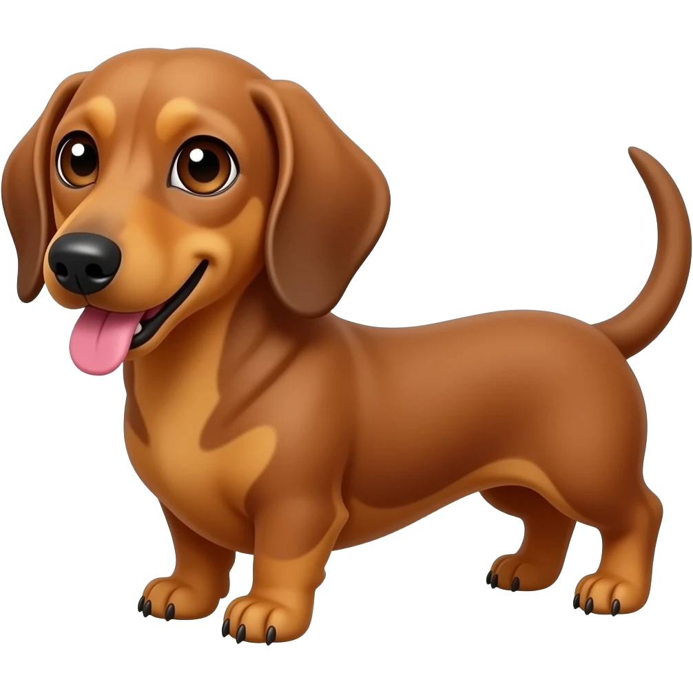 Dachshund with brown eyes, pink tounge with a black dot on it and a black nose and make him ginger almost brown emoji