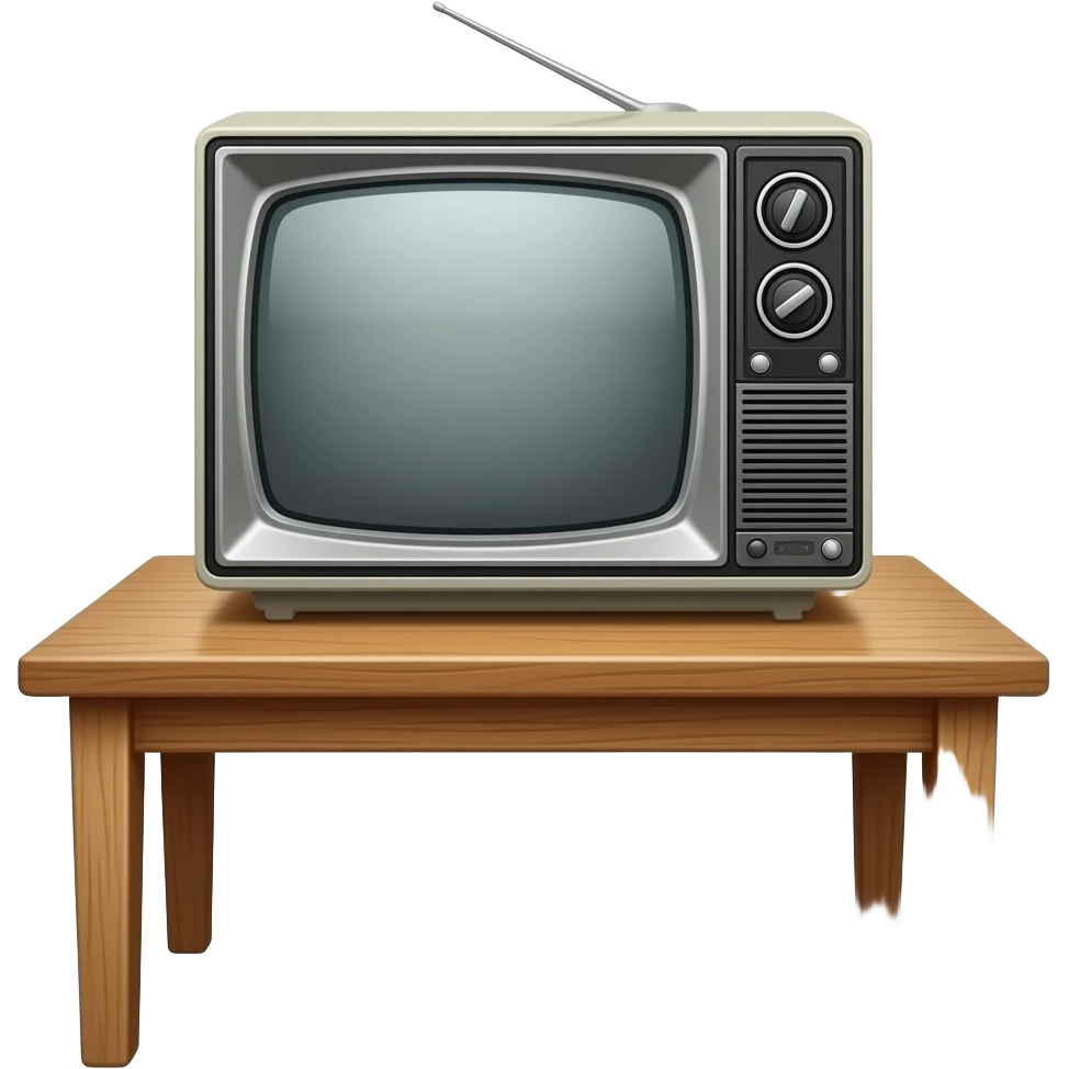 old tv box on a wooden table facing right emoji