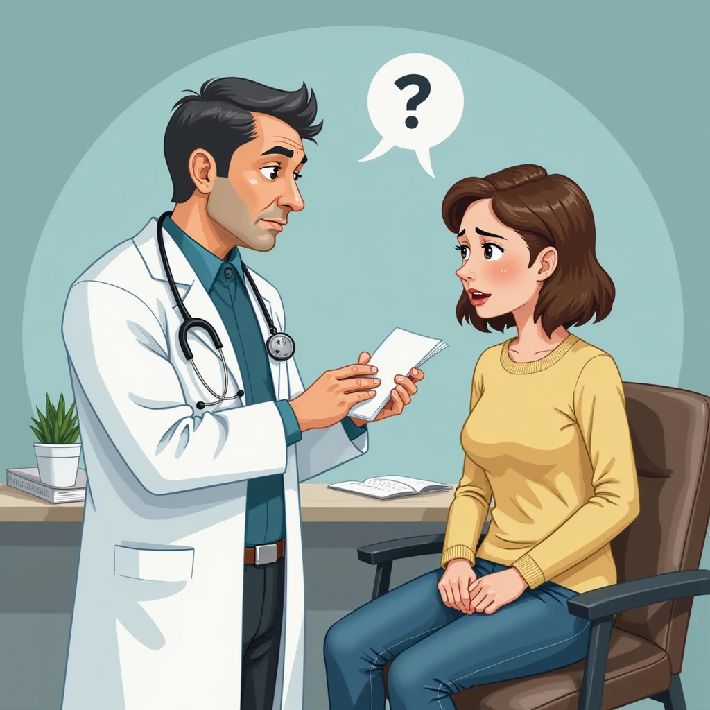 realistic illustration of a doctor in a white coat prescribing medicine to a patient showing discomfort, the doctor appears cold or hurried, clinical background, atmosphere suggesting symptom masking emoji