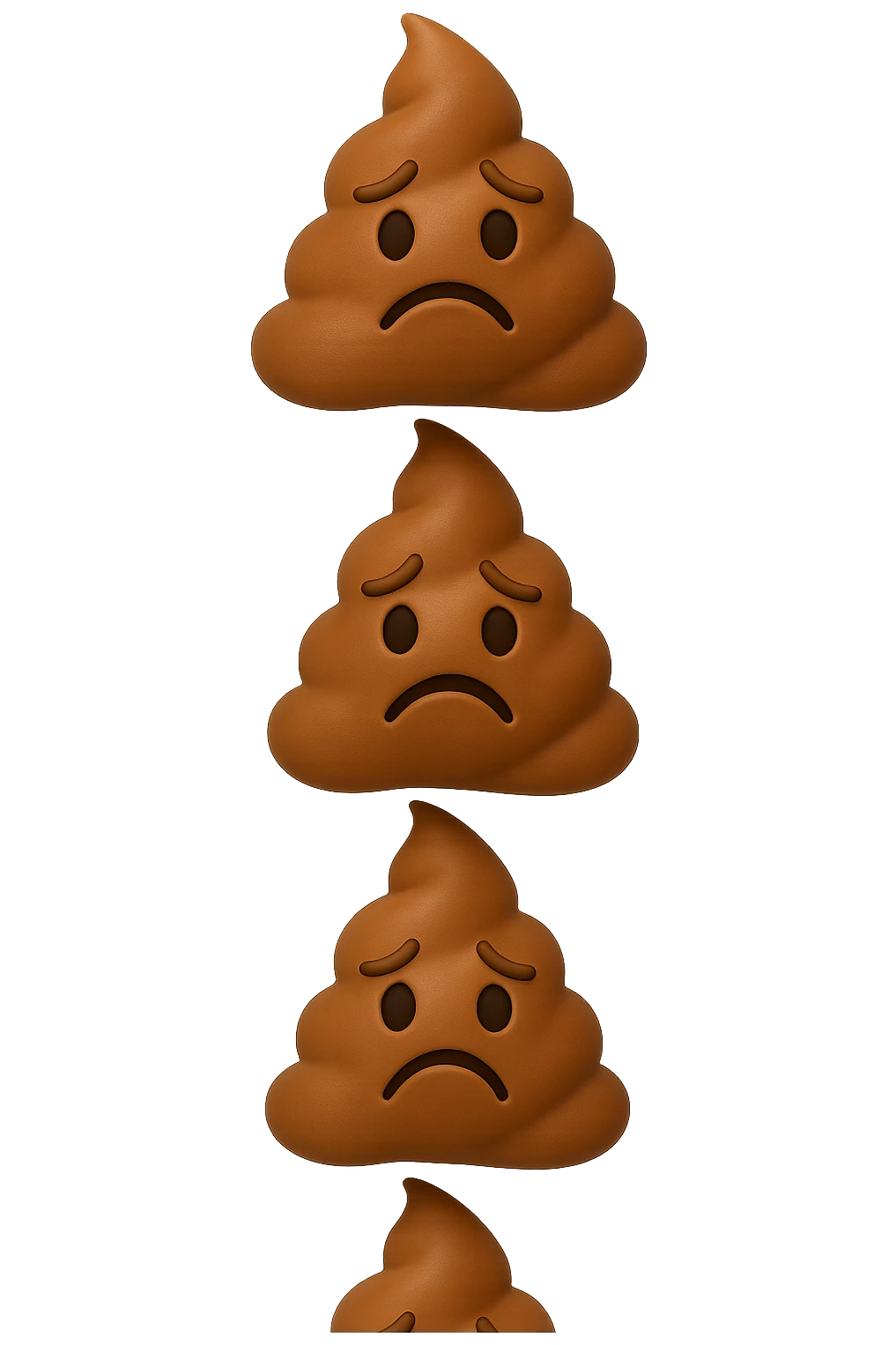 EMOJI STILE IPHONE 3D DI palline di cacca tristi che cadono dall'alto verticalmente, iperrealistico 4k emoji