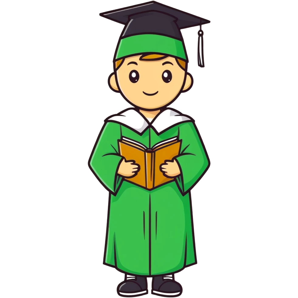 High school graduate in a green gown and hat emoji