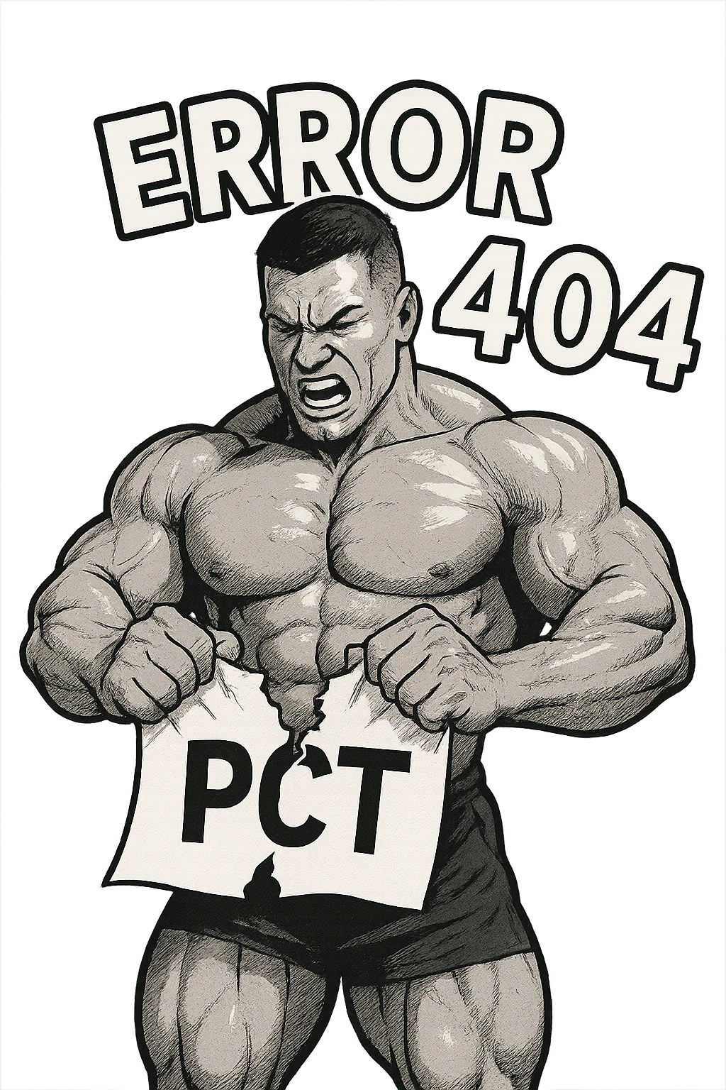bodybuilder che strappa un foglio con la scritta "PCT" INTORNO A LUI FLUTTUA LA PAROLA "ERROR 404" emoji