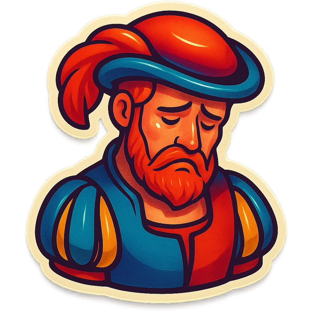 Red-bearded Landsknecht bust showing sadness emoji