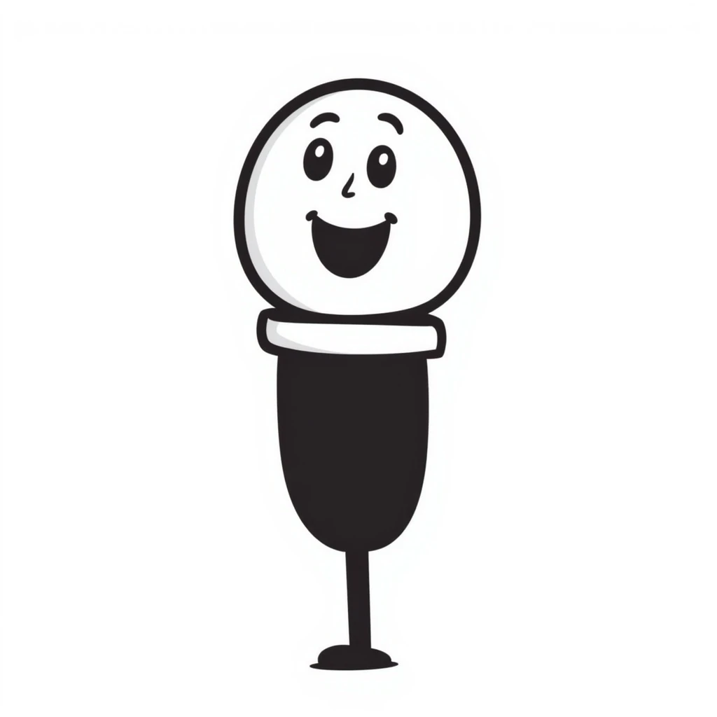 microphone with a happy face, hand drawn doodle style emoji
