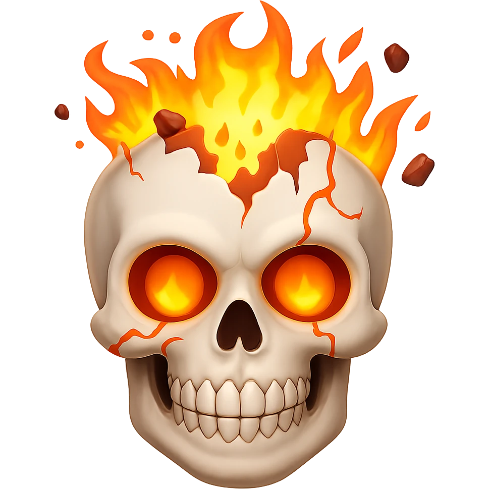 Make only the top of the skull's head explode, keep the rest of the skull intact, in the style of apple style emojis with no background. emoji