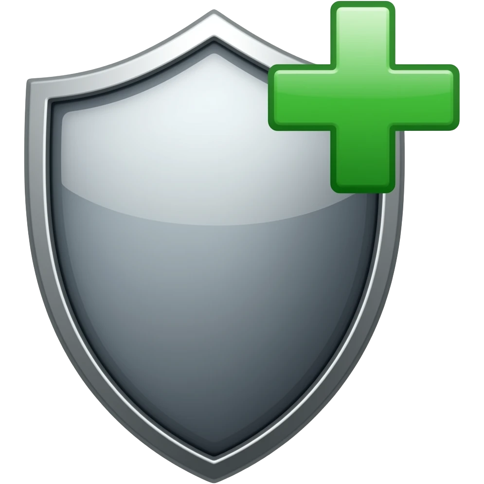 Shield with green plus  at the top right of the shield representing increase shield in the style of google noto color font emoji