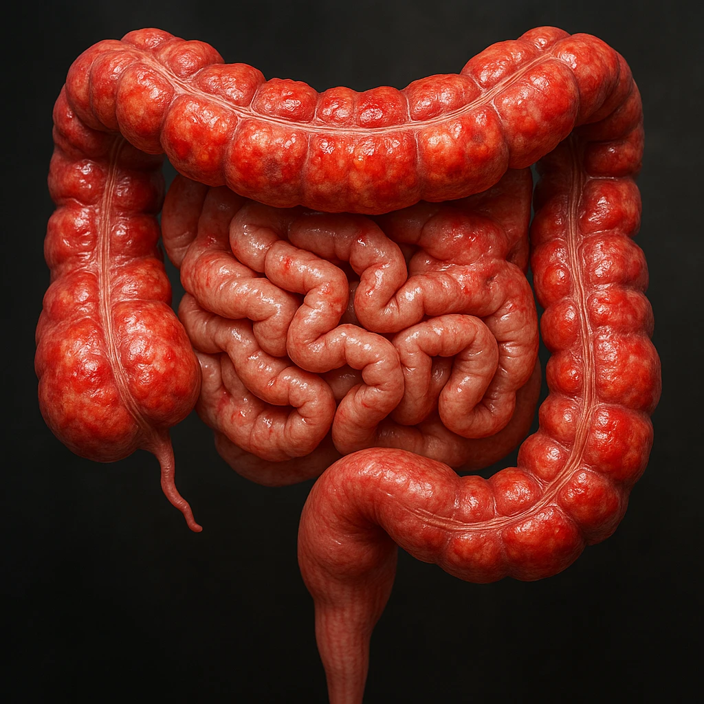 intestino umano anatomico realistico infiammato iperrealistico 4k emoji