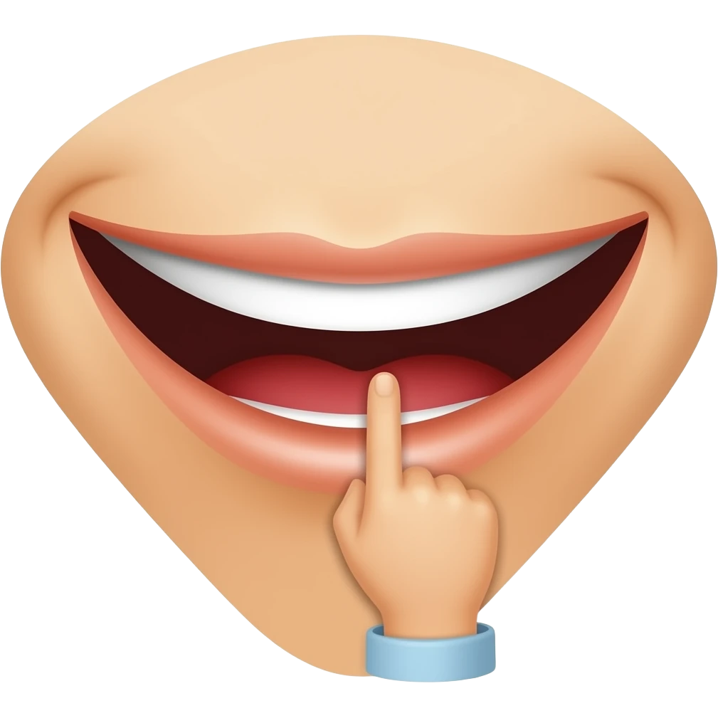 Smiling mouth with a finger on the bottom lips emoji