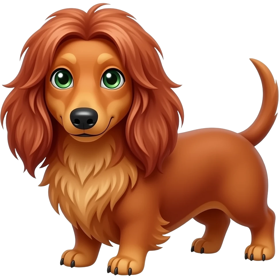 red long haired dachshund with green eyes emoji