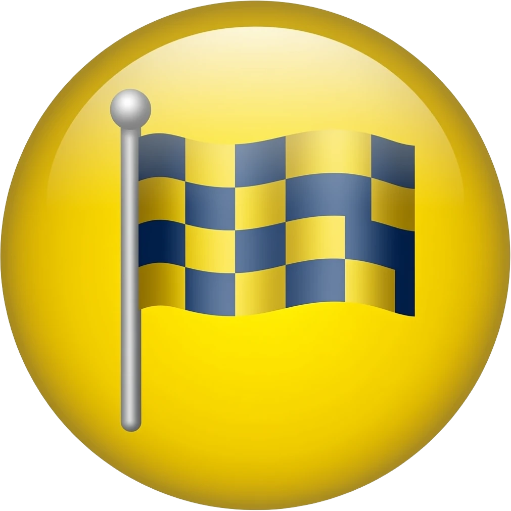 I want a yellow circle emoji (not a human emoji) holding a yellow and navy blue checkered flag in both... emoji