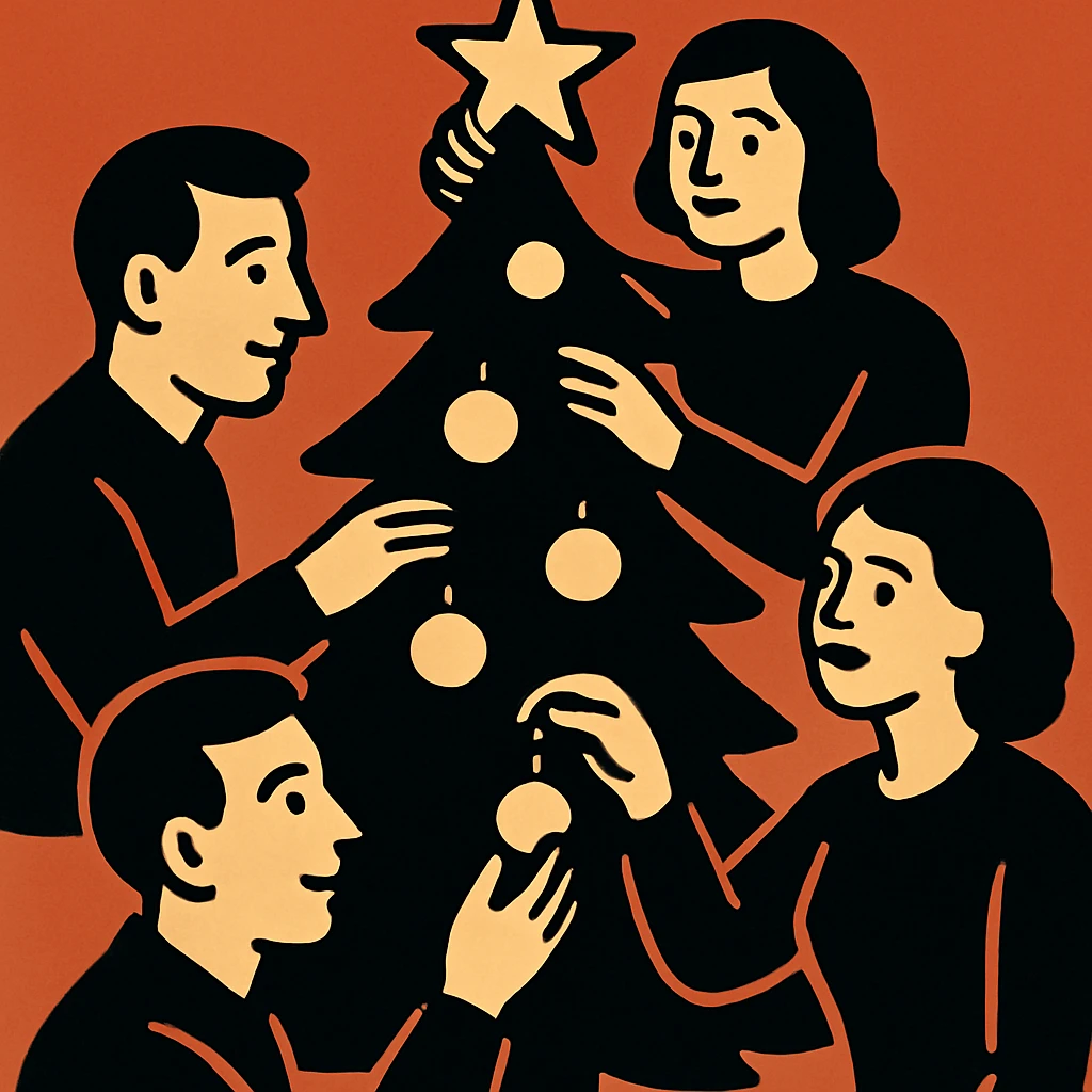 people decorating a Christmas tree emoji
