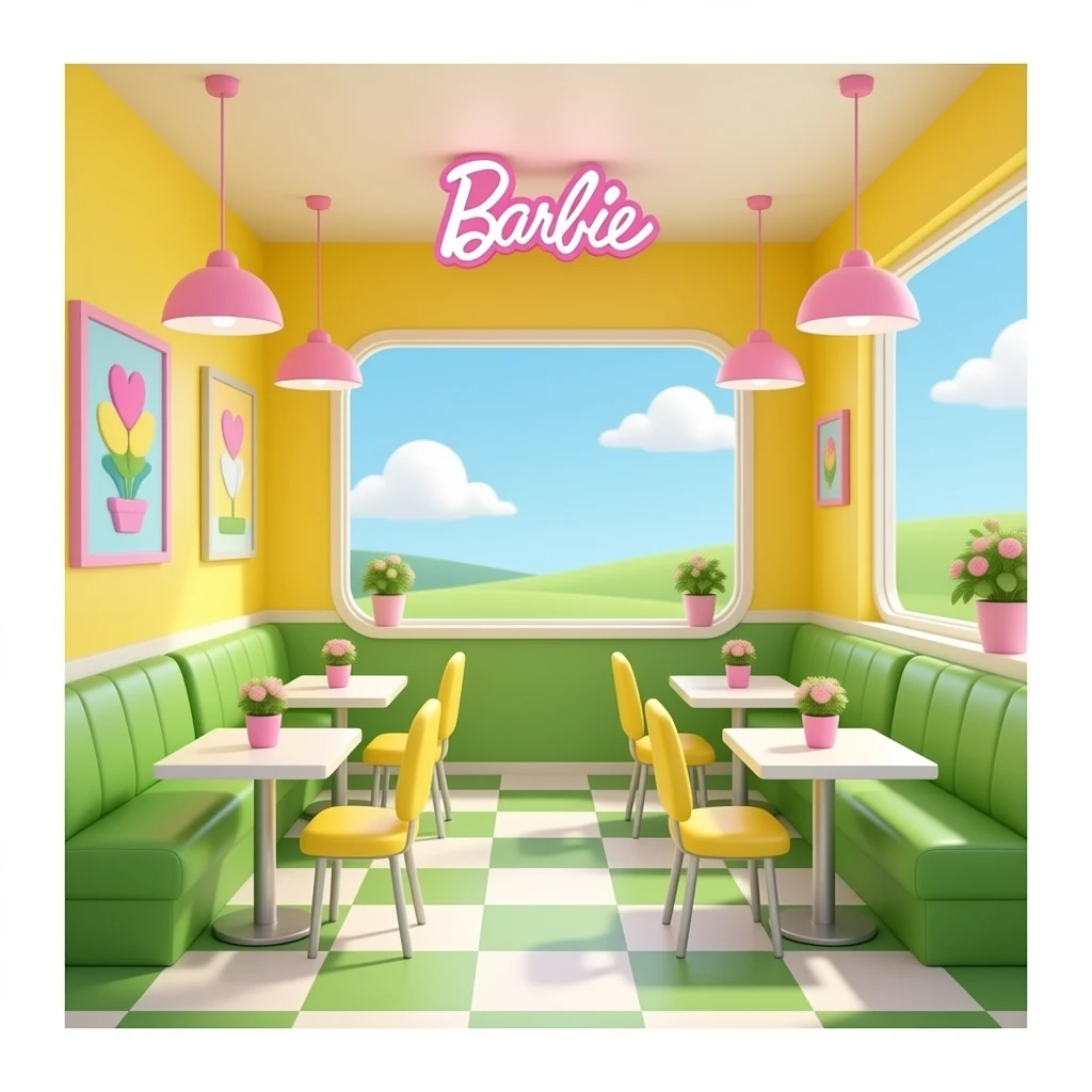 yellow green cafe inspired by barbie colour pallete emoji