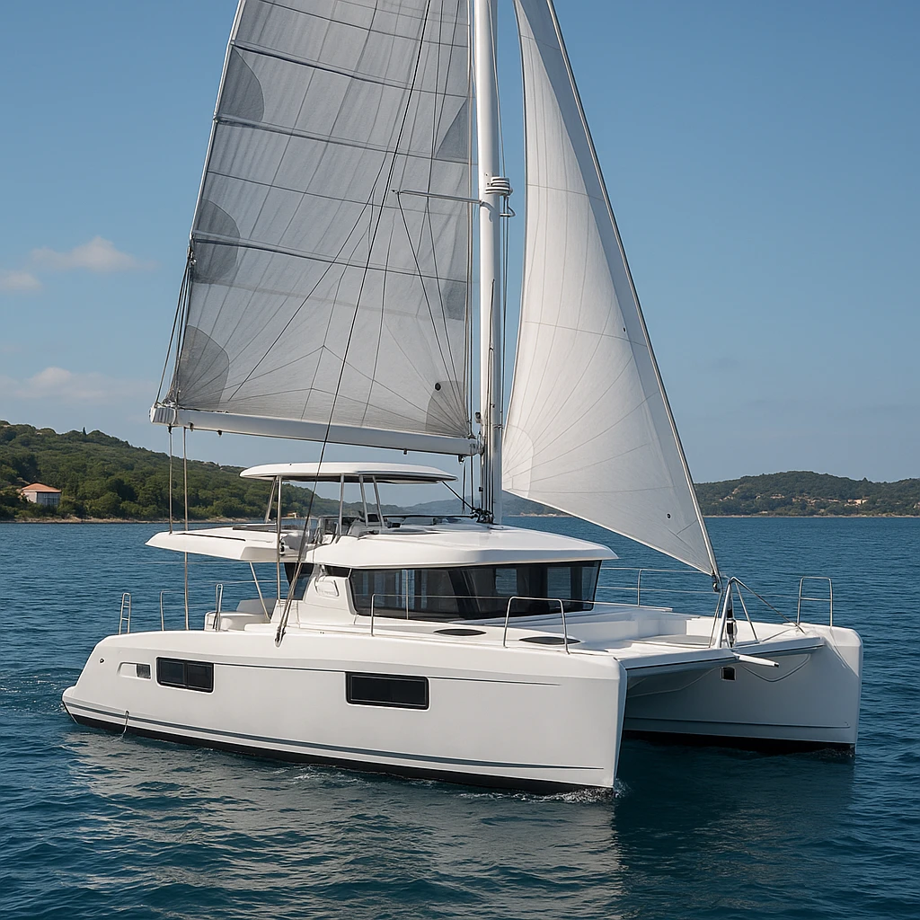 a lagoon 42 catamaran with no wording on the boat  emoji
