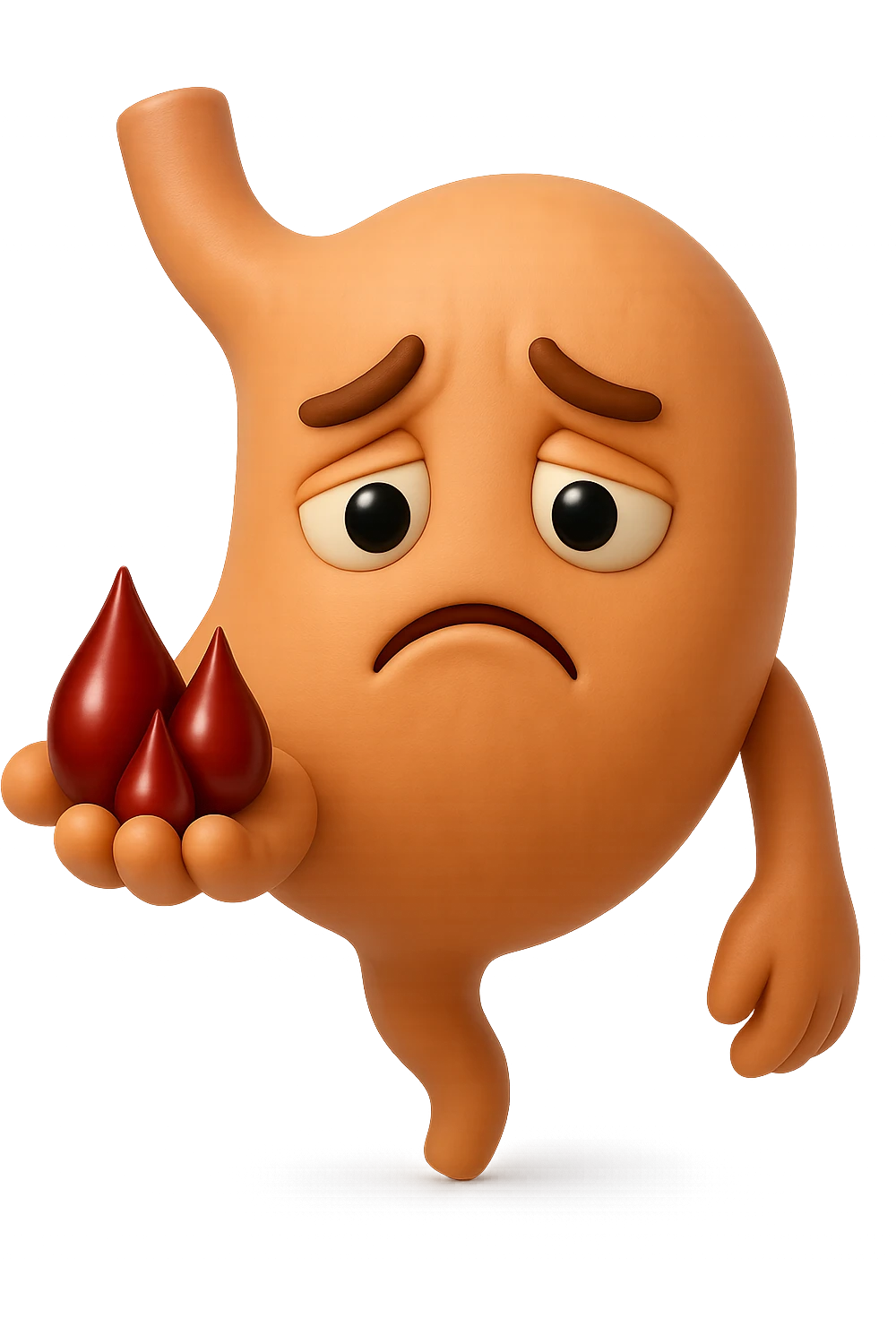 emoji stile iphone 3d di stomaco triste con 3 gocce di sangue 3d in mano, iperrealistiche 4k emoji