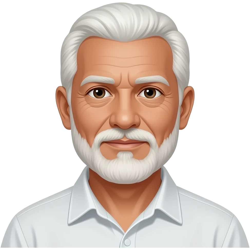 Señor con barba blanca y cabello blanco y la barba es un poco grande la piel un poco más morena y es de Veracruz la barba un poco más grande emoji