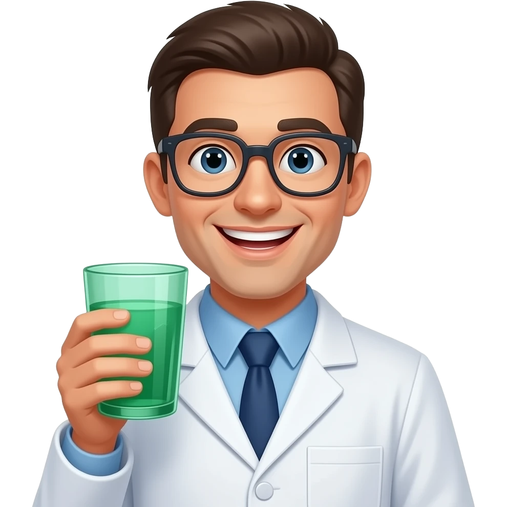 a smiley face but scientist holding a green tumbler emoji