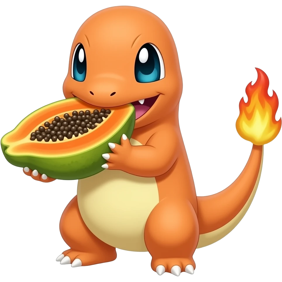 Charmander eating a papaya emoji