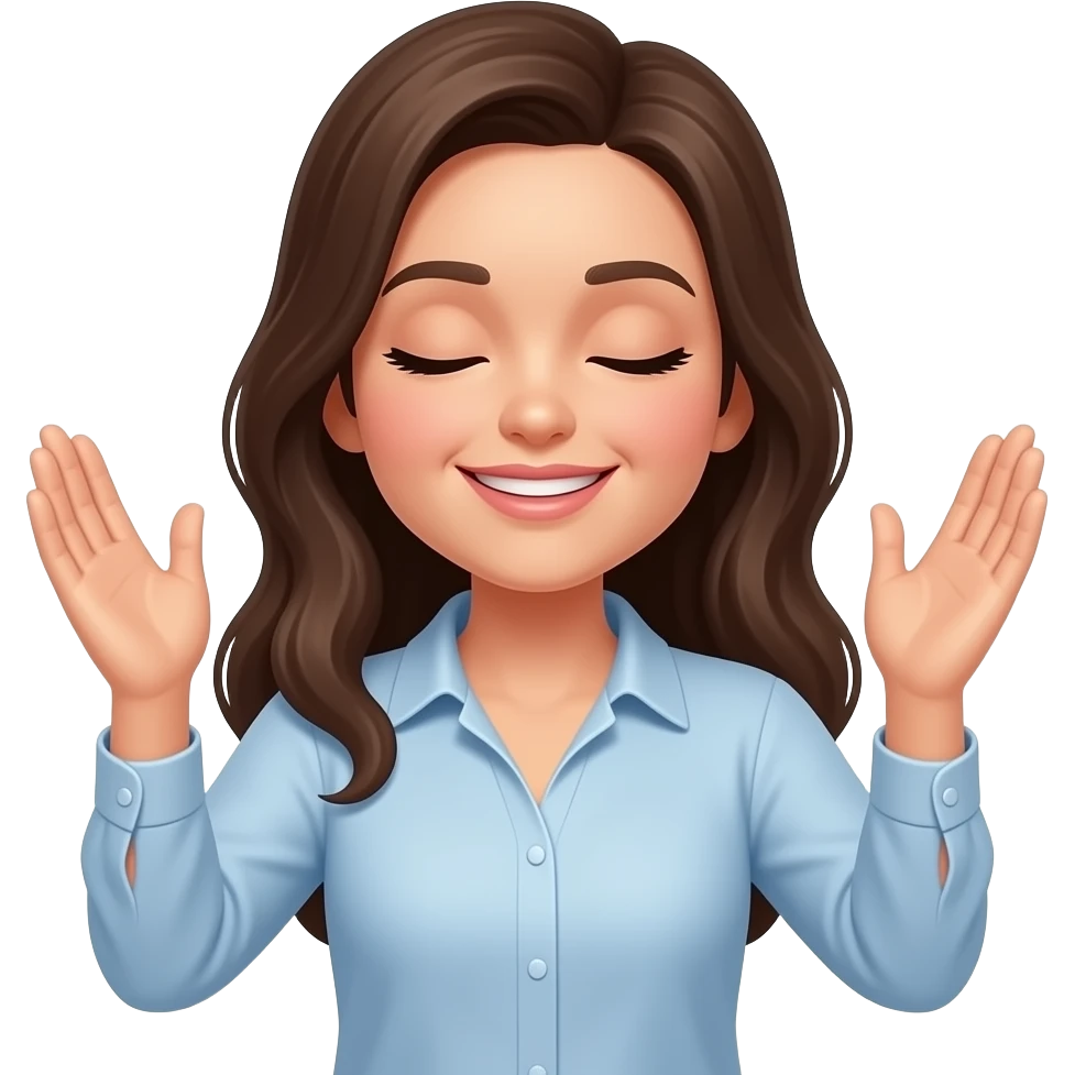 woman with both hands up praising and eyes closed emoji