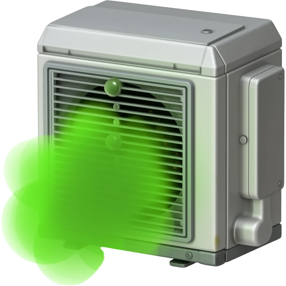 air-conditioner with green toxic air and microbe emoji