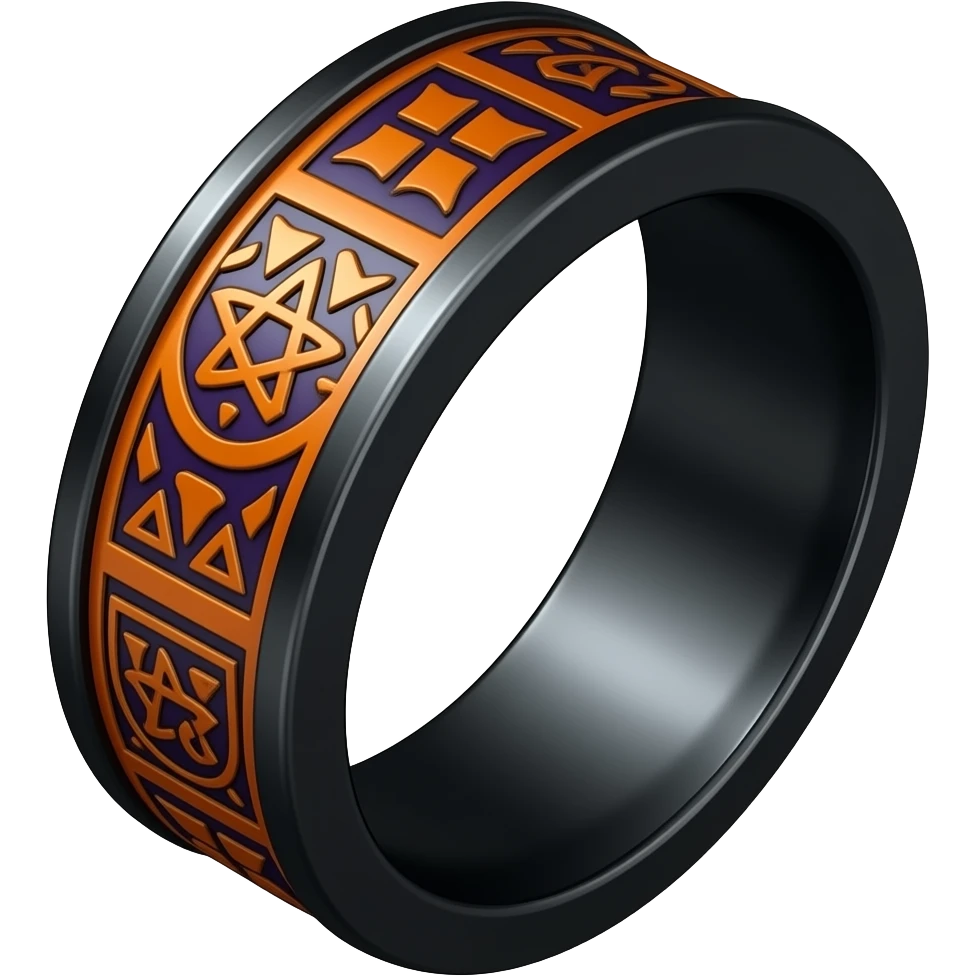 Umbra pontifex, a role that represents leadership and power. I need a ring that represents dark magic, using orange and purple as a color scheme. I wan embossed details to represent mysterious occultism emoji