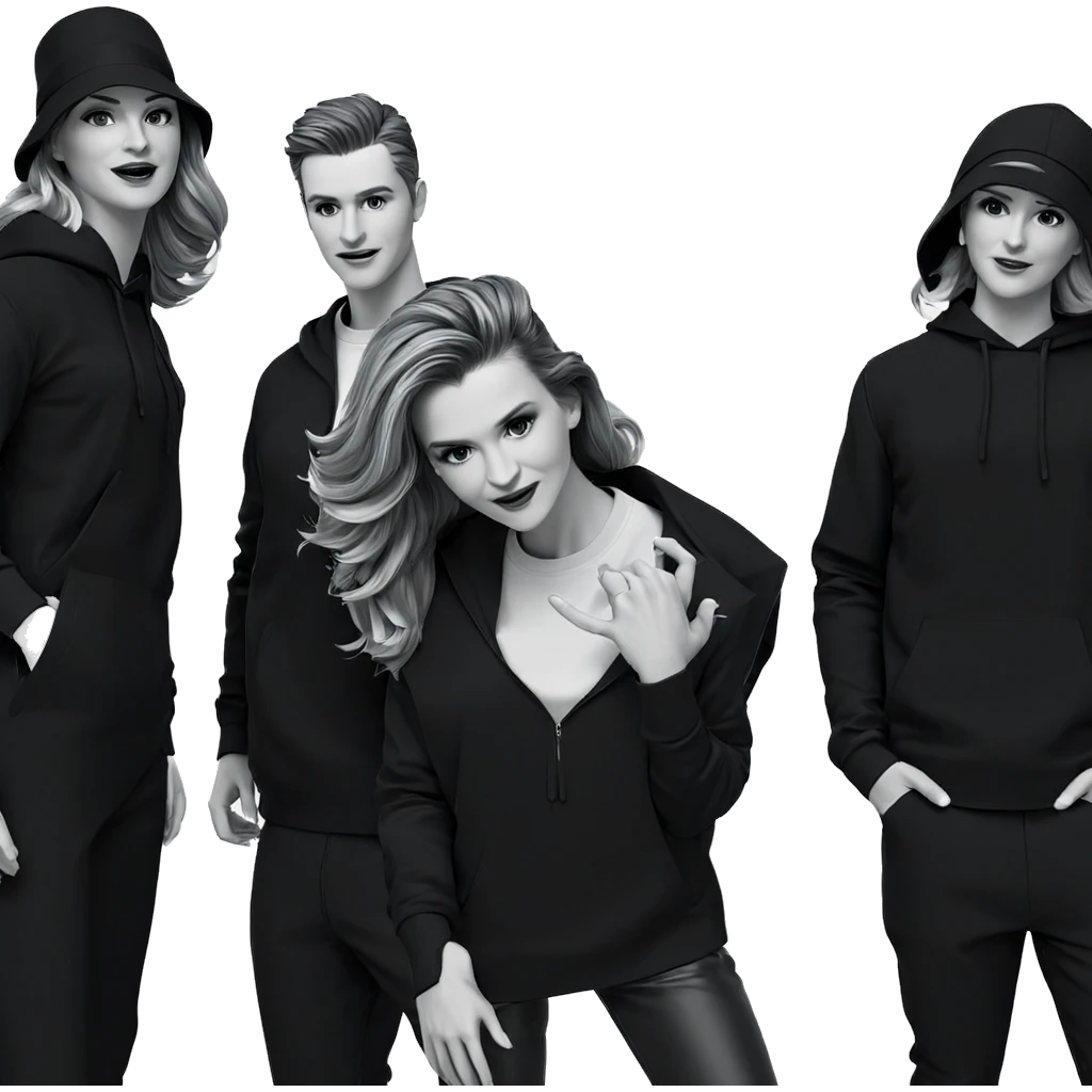monochrome group fashion portrait emoji