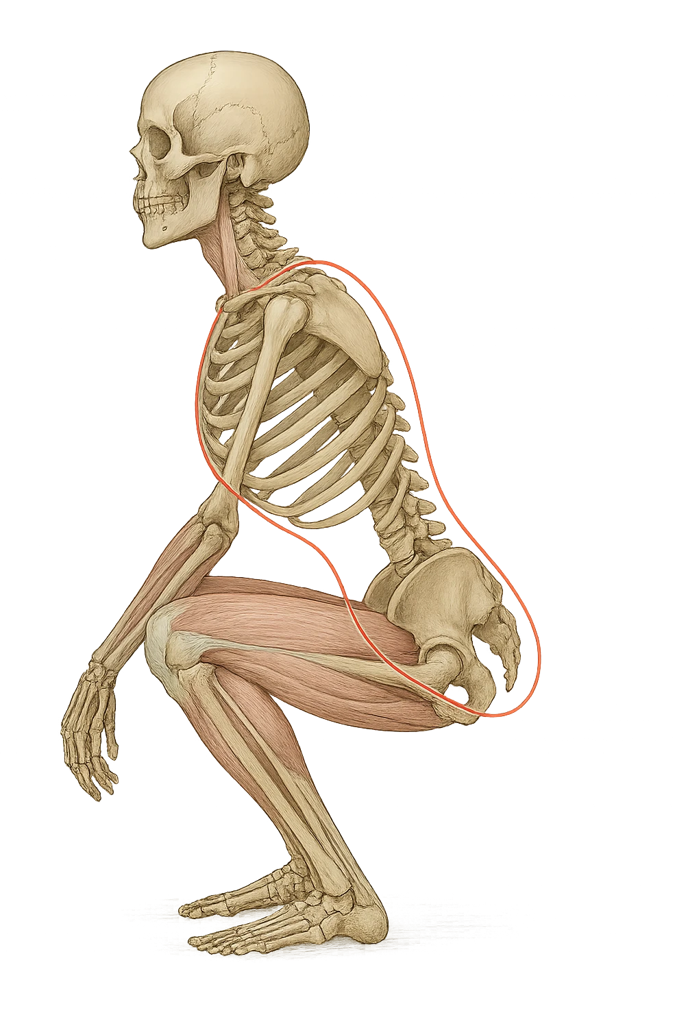 Allineamento visto anatomicamente durante uno squat tra bacino e torace emoji