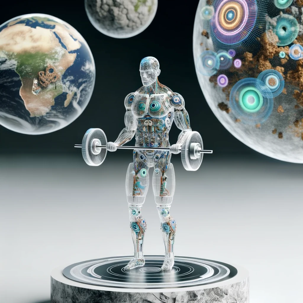 corpo umano anatomico che fa pesi palestra, iperrealistico 4k, isolato su sfondo bianco emoji
