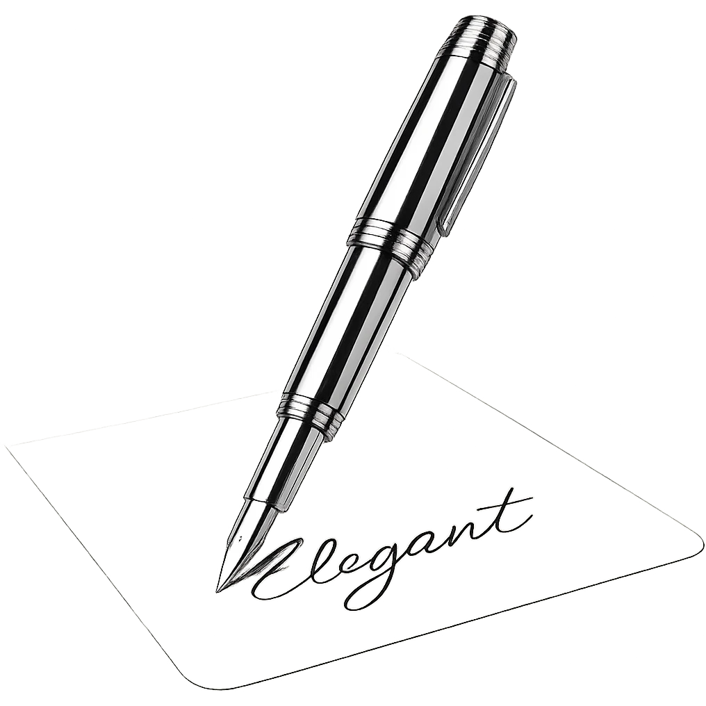 chrome style hand writing with a metallic pen on a piece of paper, highly reflective and polished emoji
