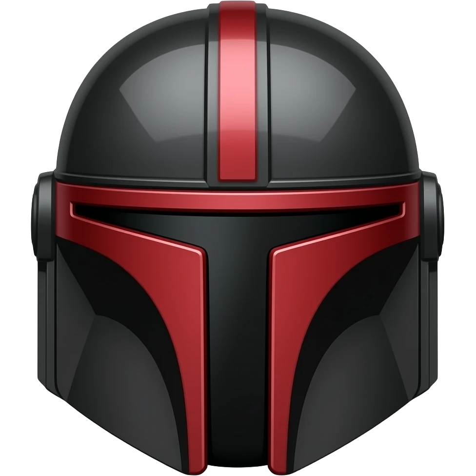 A midnight black Mandalorian helmet with red markings and a line going down the middle emoji