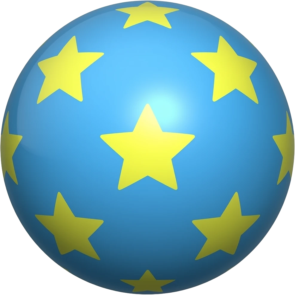 blue bouncy ball with yellow stars emoji