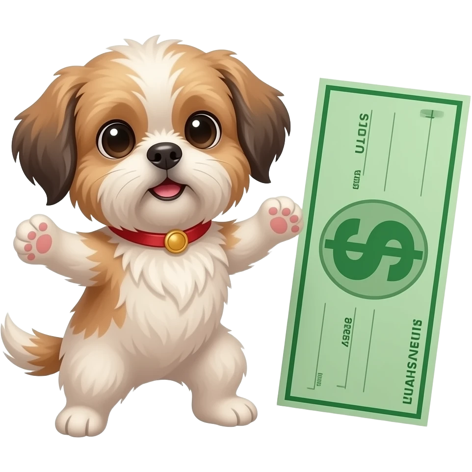 cute shih tzu dancing with a check emoji