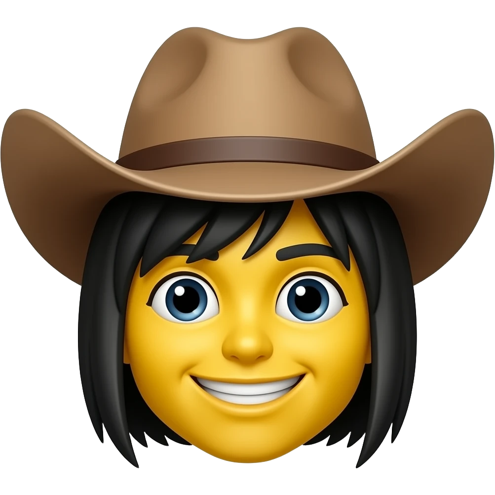 an emo fringe yellow emoji wearing a cowboy hat emoji
