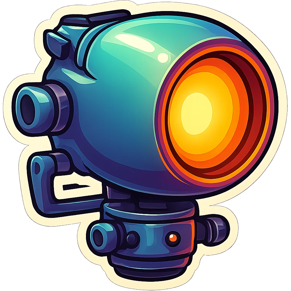 Spotlight pointing to the right in retro stickers style, vibrant colors, bold outlines, and a nostalgic feel. emoji