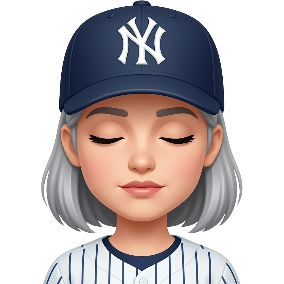 Female gray hair ny yankee with ny yankee hat sleepy emoji