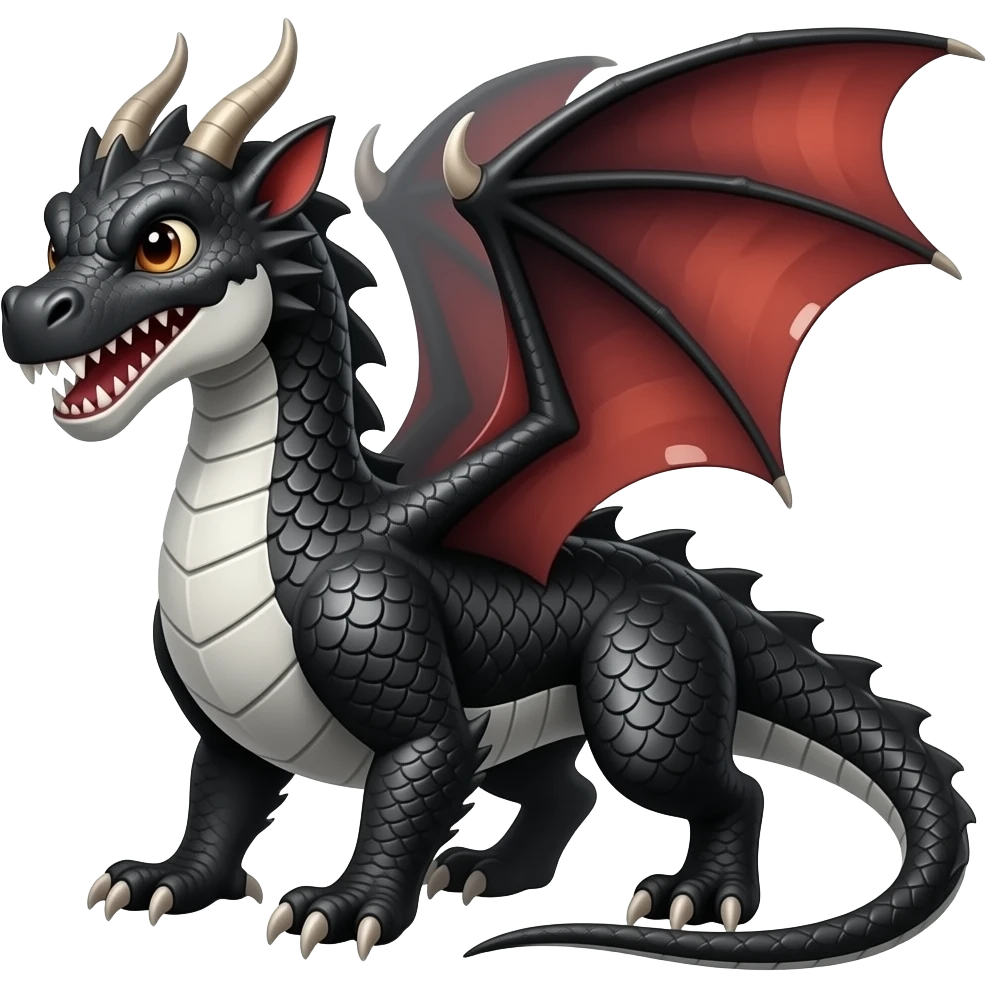 BLACK AND WHITE DRAGON WITH RED SHADE white sharp teeth shown and white spots kn kegs emoji