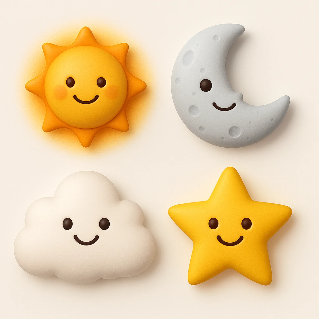make four emojis in same style emoji