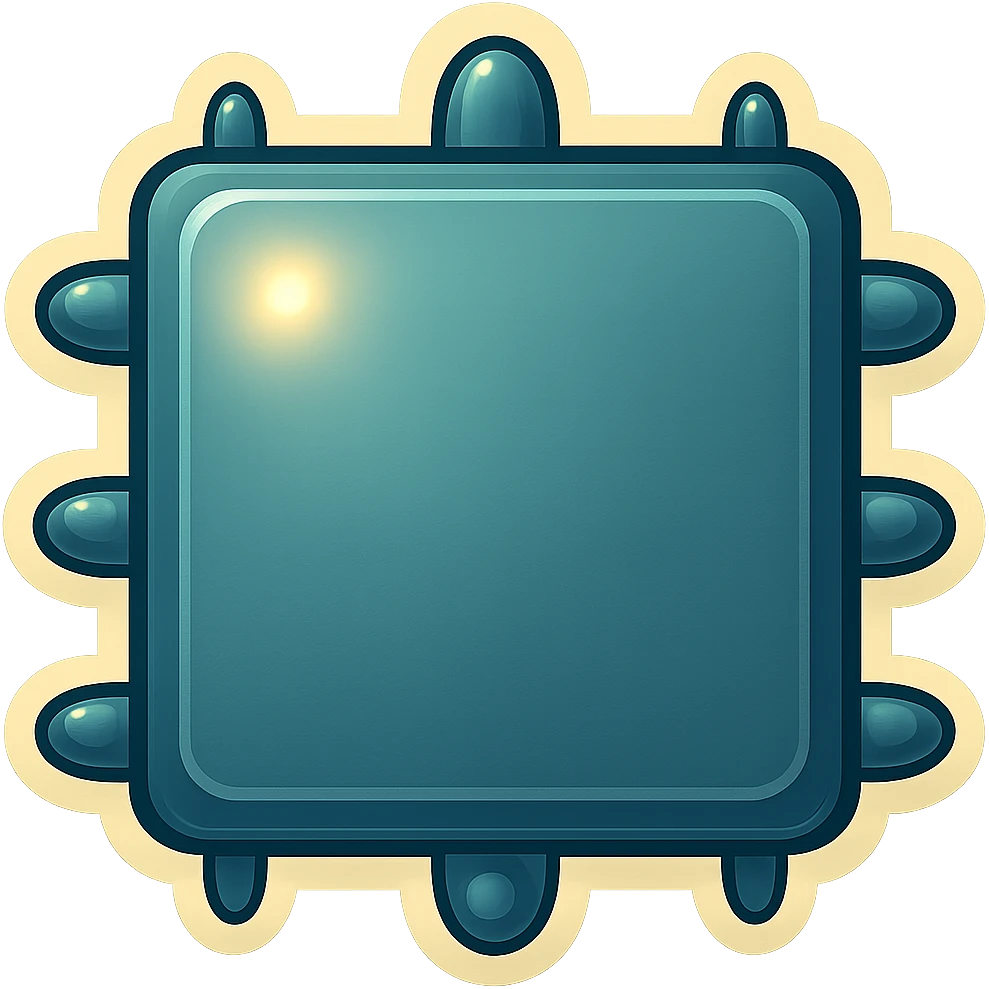 Edit the metal slab to have exactly 4 round, short, fat spikes on each side edge (not the corners), all pointing directly out from each edge, head-on view, in retro sticker style with transparent background. emoji