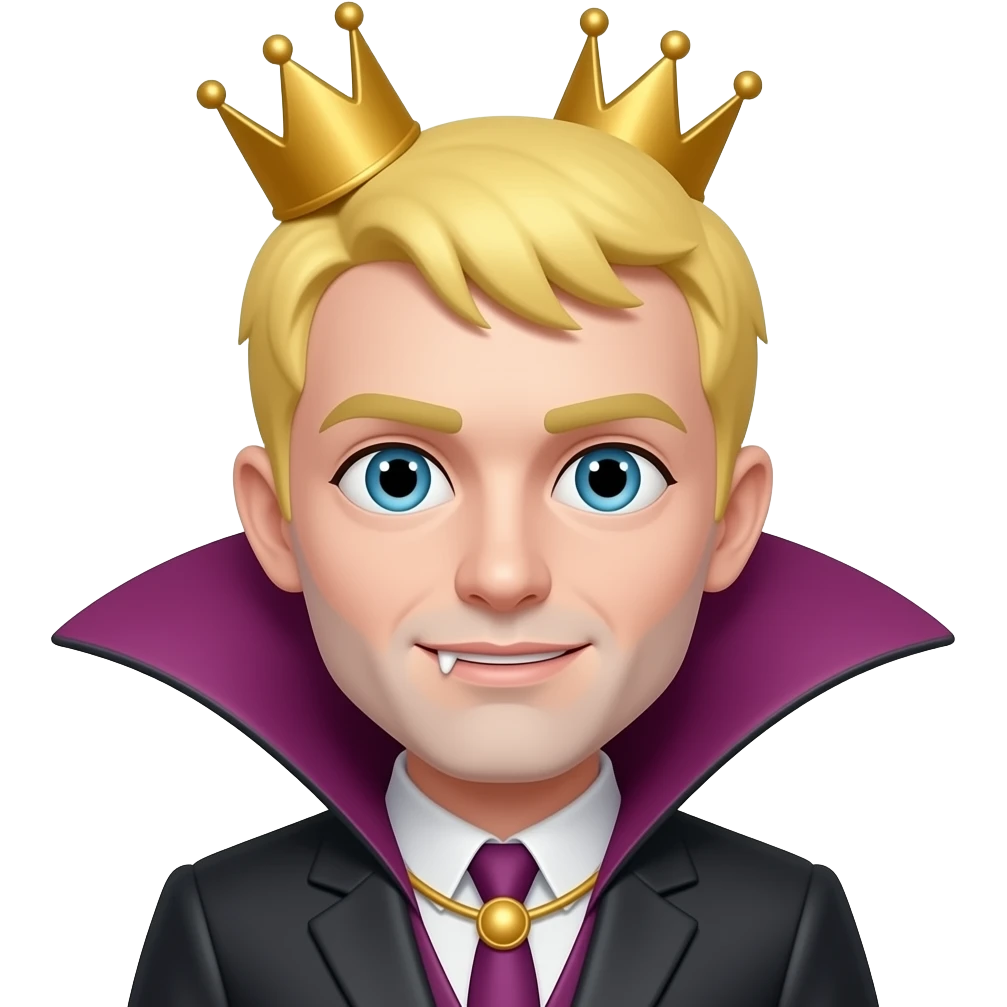 kind peach colour vampire king with crown with little long yellow hair emoji
