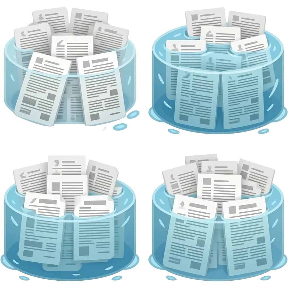 “A flood of documents is filtered and organized into four distinct directions.” emoji