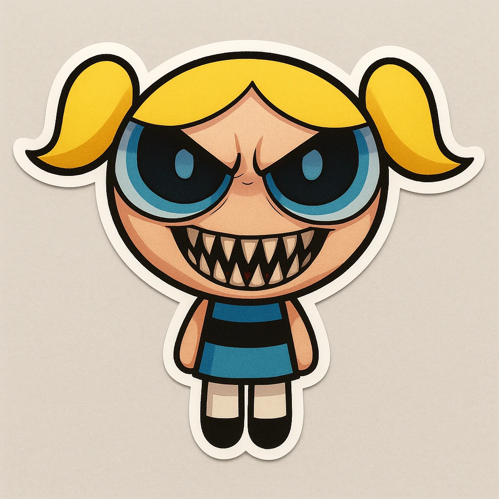 Make this character scary with a scary face, keep the original cartoon style and quality. emoji