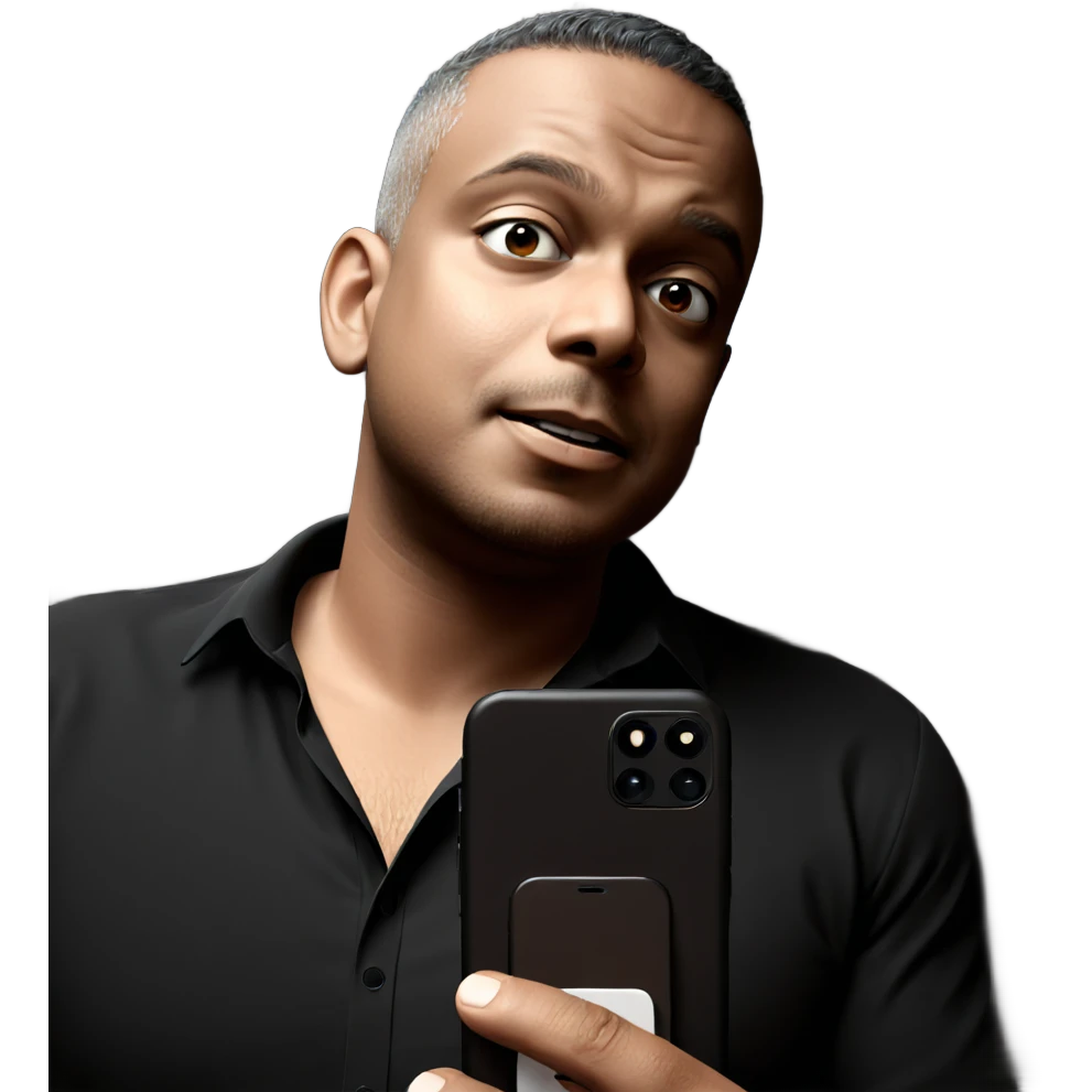 man holding phone in shirt emoji