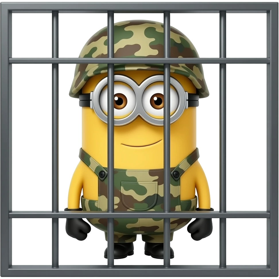 minion wearing army fatigues in jail emoji