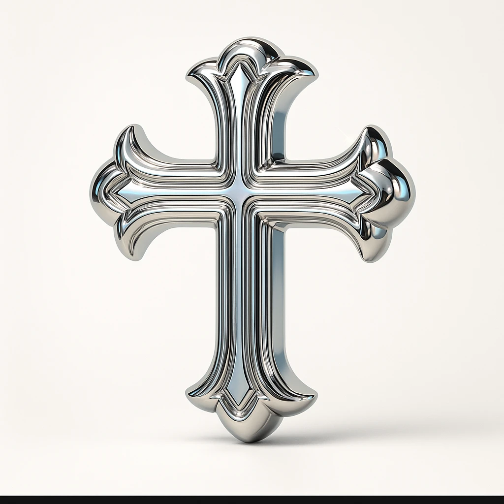 Y2K style cross, pastel colors, chrome effect, sparkles emoji