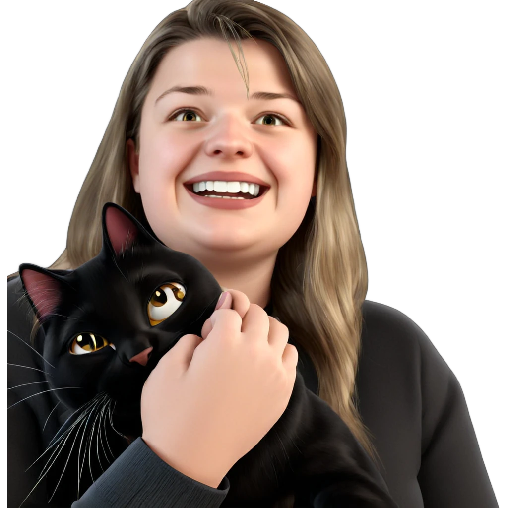 girl with cat on black emoji